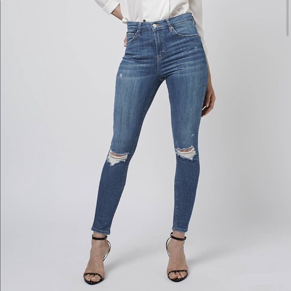 Topshop Denim - Topshop MOTO Mid Blue Ripped Jamie Jeans